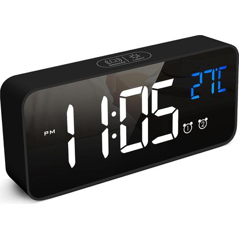 Réveil Numérique - Écran LED - Capteur Température Ambiante - Réglage Luminosité - Fonction Snooze - Commande Vocale - Port USB - 1 Pièce (1/5)
