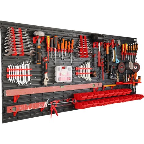 Placa de pared para herramientas, material de acero, dimensiones 200x80 cm, capacidad de carga 150 kg, acabado esmaltado, ideal para la organización de garajes y talleres. (1/5)