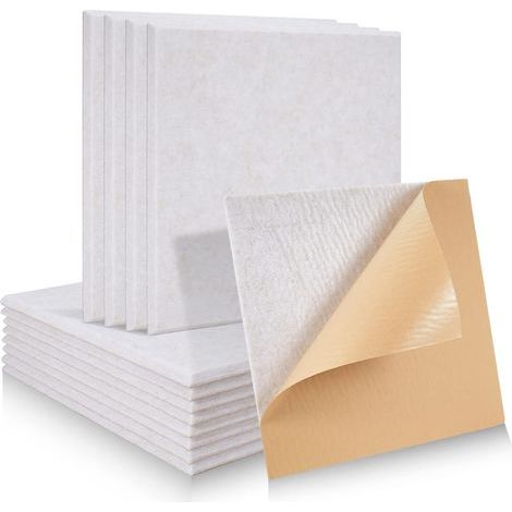 Packung mit 12 Akustikpaneelen, selbstklebende Quadrate, Polyesterfaser, Wand und Decke, 30 x 30 x 0,9 cm (1/5)