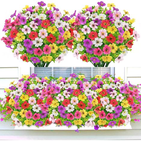 6 Bouquets De Fleurs Artificielles Violet Blanc Jaune Rose Rouge, Fleurs Artificielles en Plastique, Décoration De Plantes Artificielles