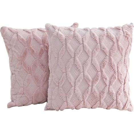 Lot de 2 Housses de coussin, Velours imitation fourrure, Fermeture éclair invisible, 45x45 cm, Pour salon et chambre (1/5)