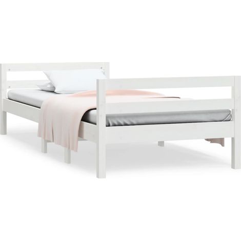 Lit simple pour adulte Cadre de lit - Blanc 90x190 cm Bois de pin massif BV745484 - BonneVie (1/5)