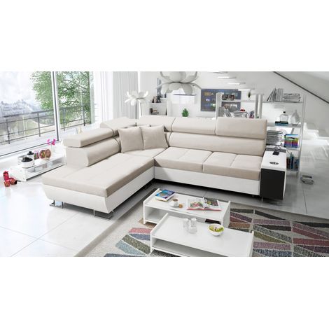 Multifunktionaler Eckschrank MORENA VII,  Kunstleder/Uttario Velvet Weiß/Beige Links (1/5)