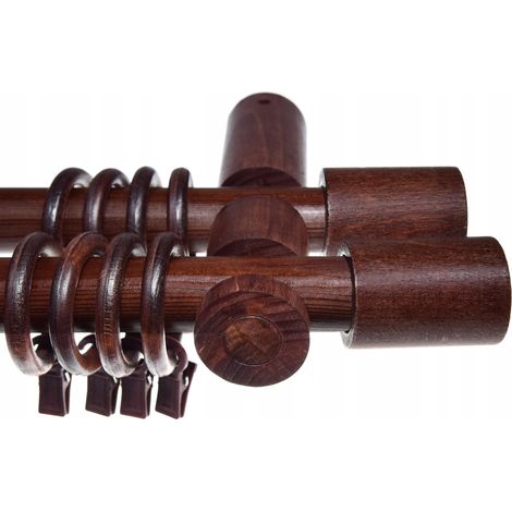 Double tringle à rideaux en bois d'acajou, tringle à rideaux cylindrique de 280 cm (1/5)