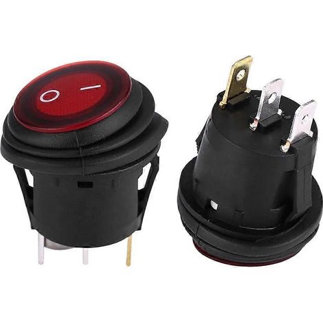 Interrupteur à bascule étanche avec LED, 12 V, rond, rouge, 3 broches, marche/arrêt, pour voitures, bateaux, camions, camping-cars, jet-skis, caravanes et chariots. (1/5)