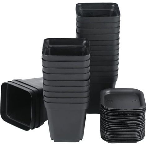 Lot de 24 Pots de Fleurs en Plastique Noir, 7 x 8 cm, pour Plantes succulentes, Petites Plantes en Pot (1/4)