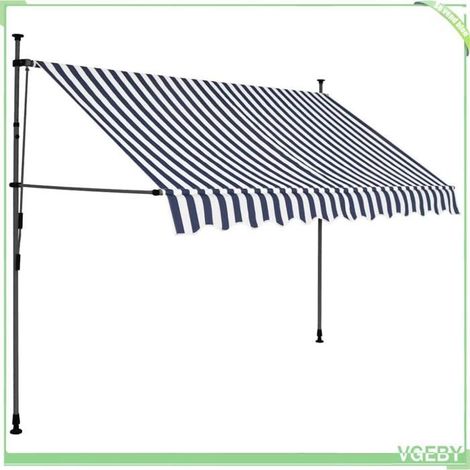 Auvent manuel rétractable - FAFEICY - 145844 - LED solaire - 250 cm - Bleu et blanc (1/5)