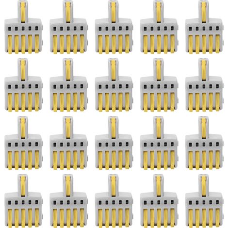 20 connecteurs rapides SPL 1 entrée 5 sorties, séparateur à poussoir en cuivre et PC, borne de câble jaune (lot de 20 pièces) (1/5)