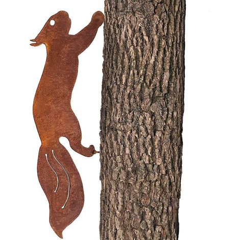 Écureuil Arbre - Déco de Jardin en Métal - 30cm - Patine Rouille Naturelle