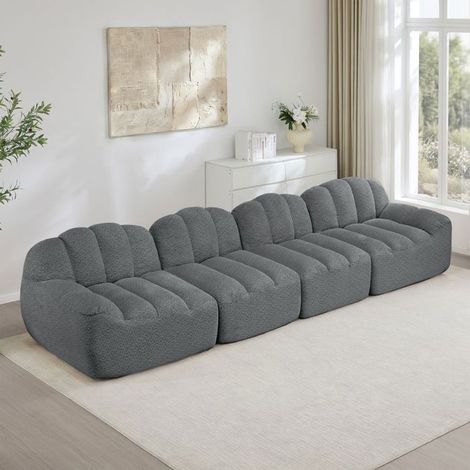 Canapé Modulable forme coquillage mousse haute densité 32D assise profonde tissu doux gris (1/5)