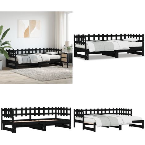 Lit coulissant sans matelas noir 2x(80x200) cm Bois massif - Lit De Jour - Canapé Lit - Lit Invité - Lit Tiroir - Meuble Multifonction - Home & Living (1/5)