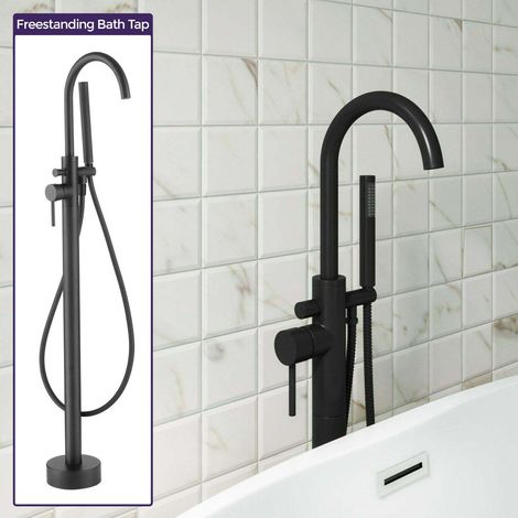 Floor Mounted Bath Shower Mixer Tap & Shower Kit Matte Black (1/5)