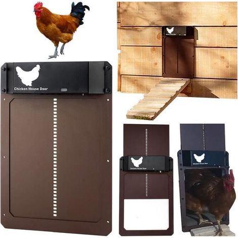 Porte de poulailler automatique - Minuterie - Marron - Plastique - 35x24 cm - Étanche (1/4)