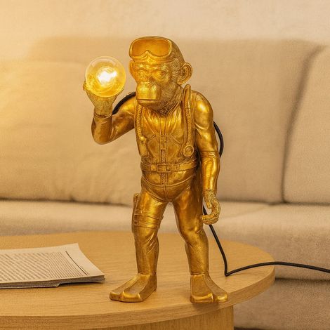 Exagonshop Animal Monkey lampada scimmia 50 cm in poliresina oro