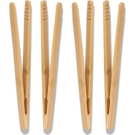 Juego de 4 pinzas para tostar de bambú, 18 cm de largo, pinzas de madera antideslizantes, reutilizables, aptas para tostadoras, juegos de té, tostadoras de madera, etc. - Crezuo