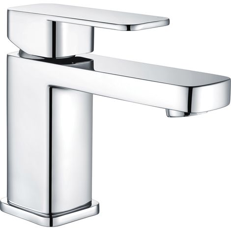 Modern Bathroom Soft Square Mono Basin Mixer Tap with Waste - Chrome