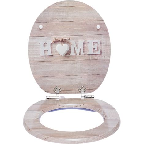 Abattant de toilettes HomSeat HOME à motif cœur, âme en bois MDF, couvercle silencieux à fermeture douce, revêtement hygiénique facile à nettoyer (1/5)