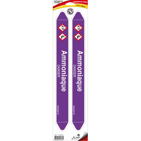 Planche de 2 marqueurs de tuyauterie 450 x 52 mm pour Ø 70 à 100 mm - Ammoniaque - 4708881