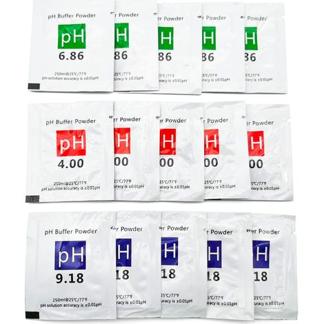 15 pcs pH Test Meter Mesure lot Solution Tampon de Mesure de la Poudre Tampon pH 4.00/6.86/9.18 pour pH Mètre Étalonnage Rapide et Précis du pH de Pureté d'eau (1/5)