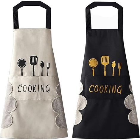 Grembiuli da cucina, set da 2 pezzi, professionali, da donna, con tasche per panni, unisex, per catering, con ampie tasche, lavabili, impermeabili, per la cottura, regolabili. (1/4)