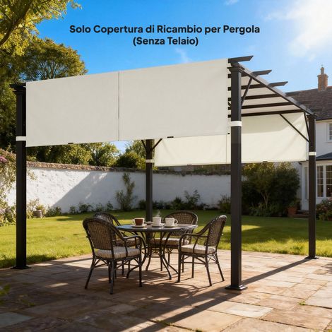 Voile d'ombrage pour Pergola 3x3 m, Polyester imperméable, 488x122 cm, Blanc Crème, avec Poches et Sangles de Fixation (1/5)