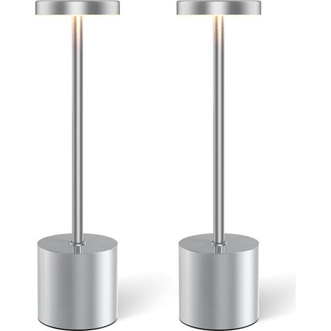Lampe de bureau sans fil, commande tactile, 3 modes d'éclairage, étanche, éclairage portable, 2 pièces (argent) (1/5)