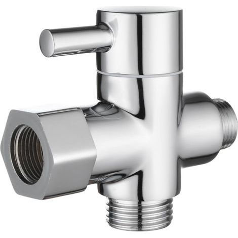 Válvula de cierre de 3 vías de latón macizo, adaptador en T de 3/8"-12/17", válvula desviadora para inodoro, cromada. (1/4)