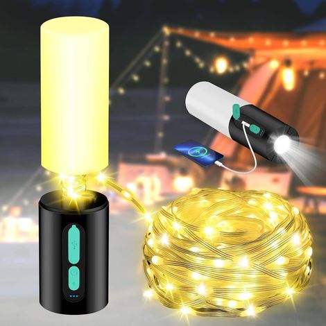 Guirlande lumineuse de camping - Lampe torche rechargeable (10 m) avec chargeur 4000 mAh et lanterne portable (1/5)