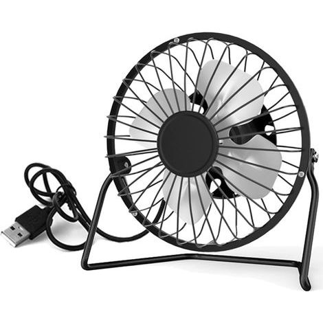 Ventilateur USB Fan, Mini Ventilateur USB Fan, Personnelle Ventilateur Métallique Rotation à 360° pour Bureau, Maison, Chambre, Voiture, Alimenté par USB (Noir) (1/5)