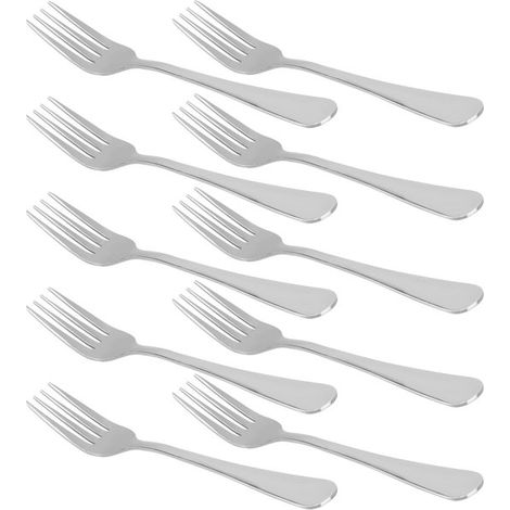10 fourchettes de table en acier inoxydable, longueur 19 cm, finition miroir, adaptées aux salades et entrées (1/4)