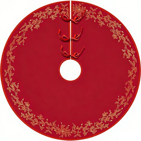 Weihnachtsbaumdecke, 120 cm, rot mit Goldmuster + Aufbewahrungstasche, festliche Eleganz (1/5)