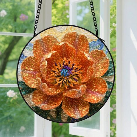 Suspension en vitrail - Attrape-soleil artistique coloré, décoration jardin élégante, cadeau Anniversaire pour femme, homme, épouse, amie 12,5 cm (1/5)