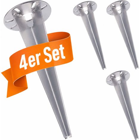Relaxdays Erdspieß für Gartenleuchte, 4er Set, Bodenanker Gartenlampe, Kabelführung, Erdnagel 30 cm, Edelstahl, silber (1/5)