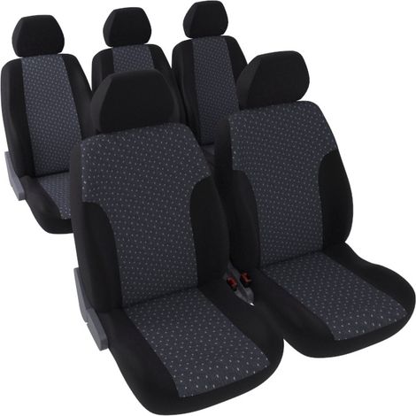 Jeu complet de housses de sièges - Universelles - Voiture/Auto - Arrière 3 sièges séparés - Tissu noir / jacquard moucheté (1/5)
