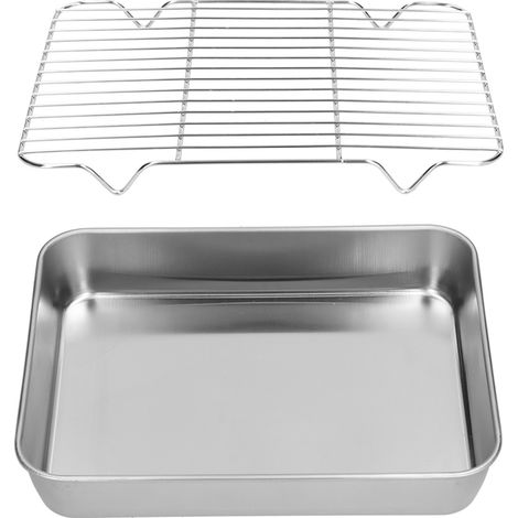 Grille + plateau en inox profond pour pâtisserie, plat rectangulaire style japonais, boîte de conservation au froid 26,5 x 20,5 x 5 cm (1/5)