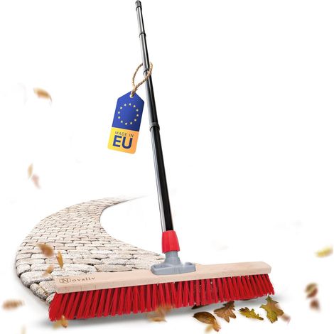 Balai de rue Novaliv avec manche extérieur 60 cm Poils élastomère Idéal comme balai extérieur Balai de jardin avec manche Poils durs Balai de