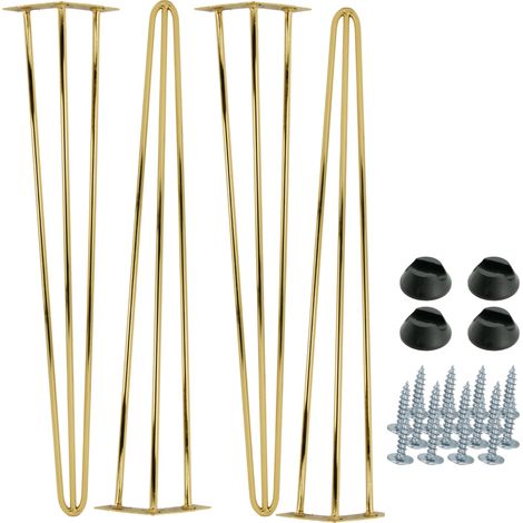 Juego de 4 patas para mueble Hairpin, altura 71 cm, 3 varillas, color cromo dorado con pies de plástico (1/5)