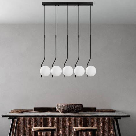 Lustre noir, corps en métal, hauteur réglable 65-110 cm, 80 x 15 x 110 cm  5 ampoules E14 max. 40 W, éclairage pour les espaces modernes (1/5)
