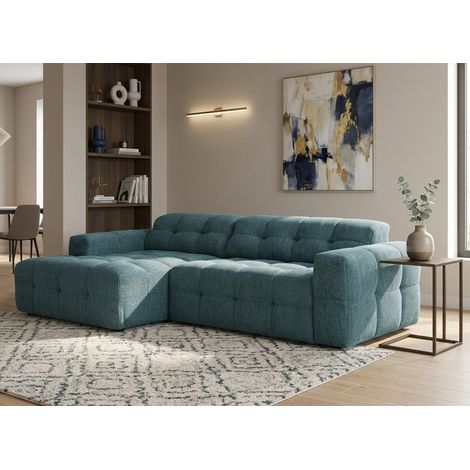 Canapé d'angle relax en velours texturé bleu FEDORA - Angle