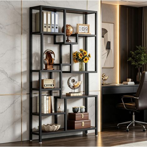 Libreria 100x30x180 cm in legno e metallo nero salvaspazio FloraGrace (1/5)