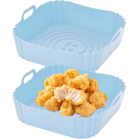 4 Stück Silikoneinsatz für Heißluftfritteuse, Wiederverwendbare Airfryer Zubehör, Silikon Backformanstelle Airfryer Backpapier für Mikrowelle Zubehör (Blau)