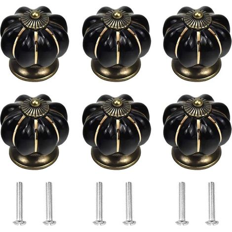 Lot de 6 poignées de meuble, boutons de placard, poignées de porte et de tiroir, poignées de placard en céramique, accessoires avec vis, pour armoire, placard, cuisine, chambre d'enfant (1/5)