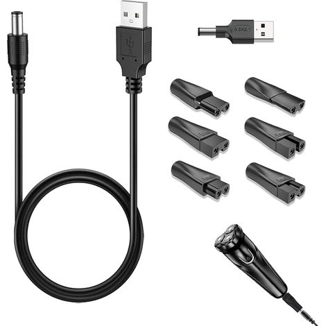 1 Chargeur Rasoir 5V, Câble USB Universel, 7 Embouts DC, Adaptateur Tondeuse, Alimentation Sécurisée