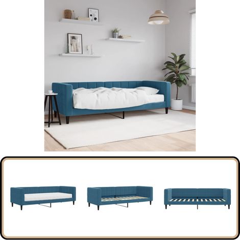 Lit de jour avec matelas bleu 80x200 cm velours - Canapé Convertible - Lit Deux Places - Lit Invité - Mobilier Salon - Meuble Chambre