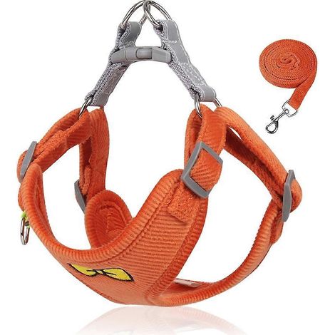 Verstellbares Hundegeschirr und Leine, atmungsaktive Kleidung für Spaziergänge im Freien, Größe M, orange.