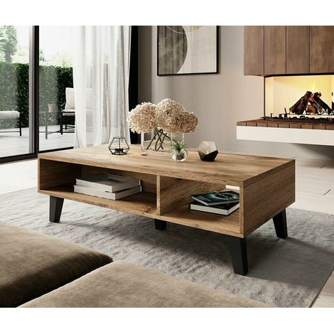 Bb-Loisir – Table basse fixe 110x60cm – Panneau stratifié mat 16mm – Couleur chêne wotan et anthracite – Design moderne avec pieds originaux (1/3)