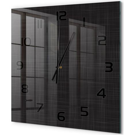 Grande Horloge Murale Carrée Décoration Murale Verre Trempé Design Artistique Texture de lin 60x60 cm (1/5)