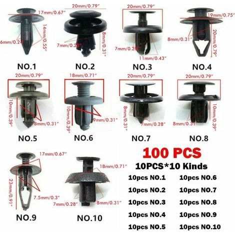 100 snap-on plastic trim clips for automotive trim 100 bumper retaining pins (1/5)