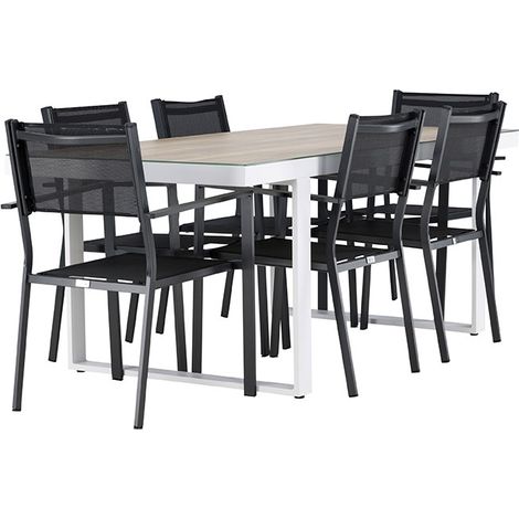 Merlo set de jardin table 90x200cm blanc, 6 chaises noires. (1/5)