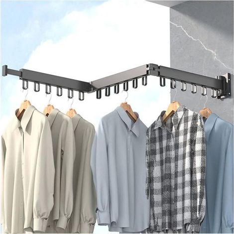 Étendoir à linge mural rétractable – Aluminium spatial – Rotatif à 360° – Capacité 18 cintres – Pliable pour balcons et buanderies (1/5)